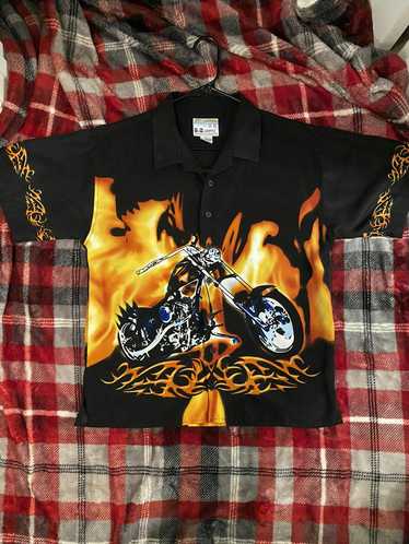 Vintage Vintage Motorcycle Fire Flames Button Up S