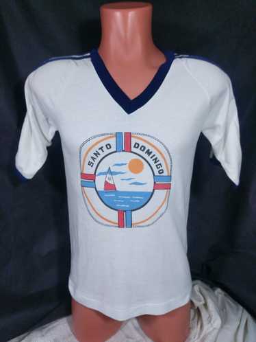 Vintage 80s Santo Domingo Ringer T-Shirt Sz Mediu… - image 1