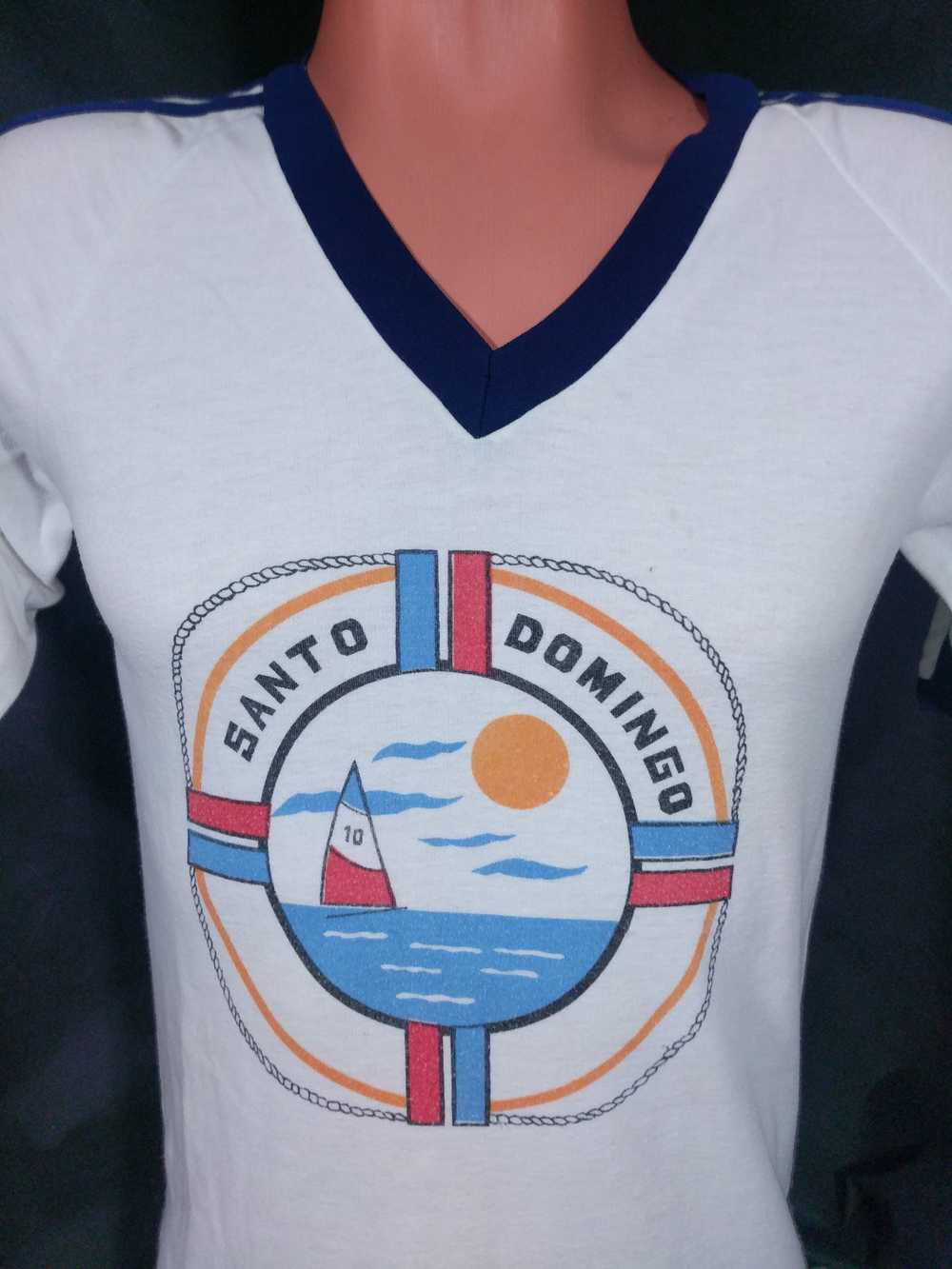 Vintage 80s Santo Domingo Ringer T-Shirt Sz Mediu… - image 2