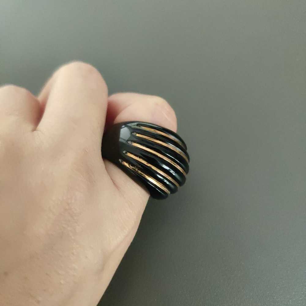 Vintage Milor Italy 14kt Gold Onyx Vintage Ring - image 3