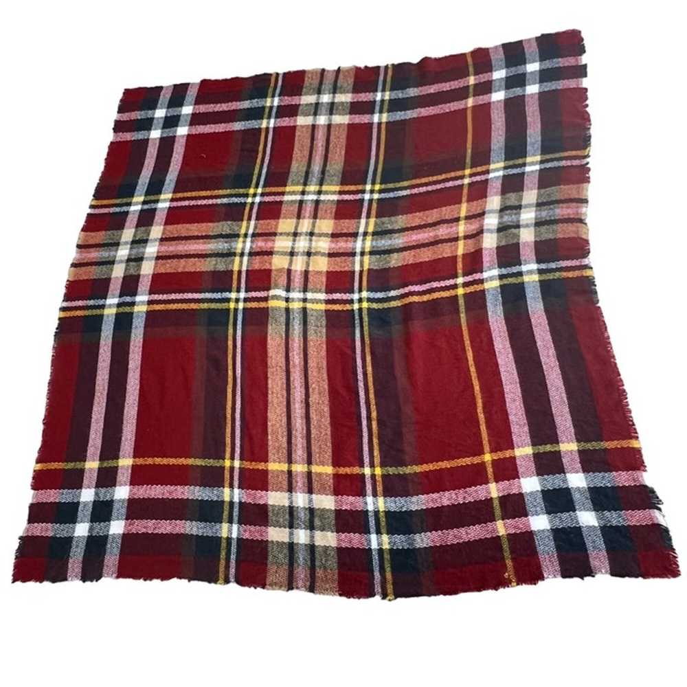 Plaid Square Fringe Blanket Scarf Womens OS Multi… - image 1