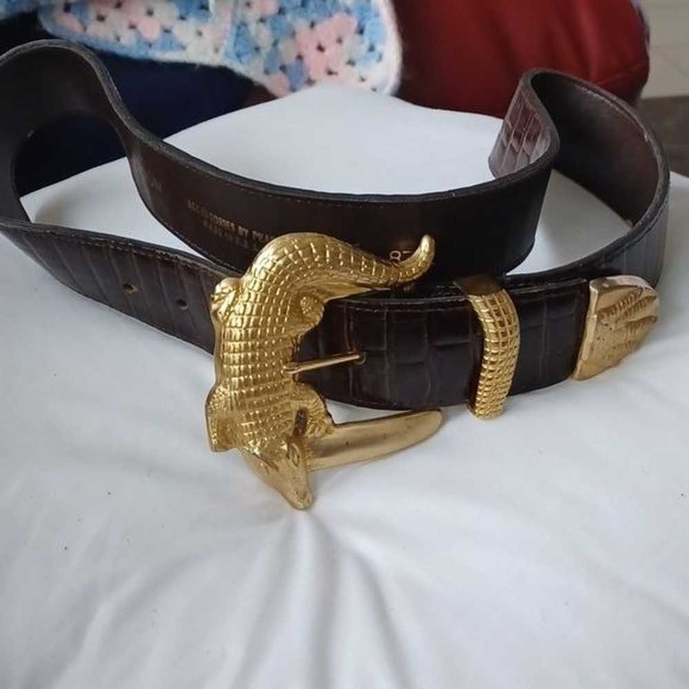 Vintage Accessories By Pearl Brown Leather Gold A… - image 1