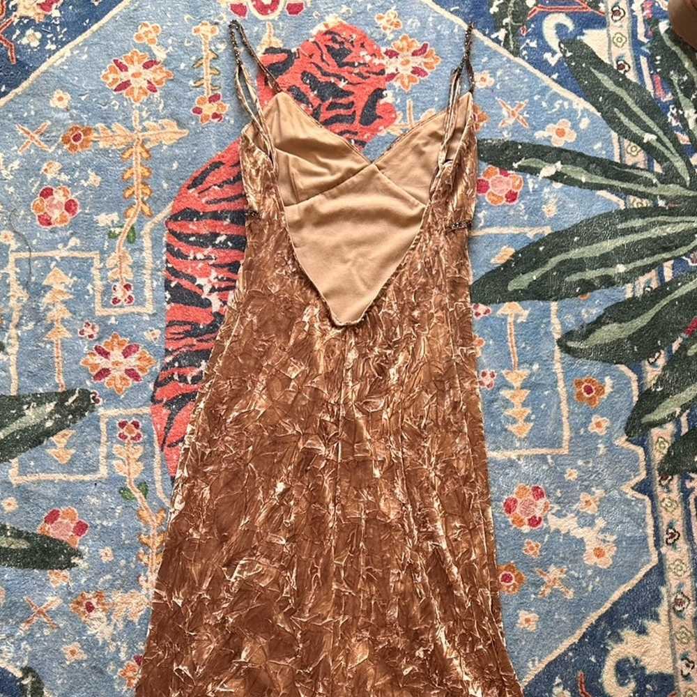 Vintage crushed velvet bronzy beaded dress - image 7