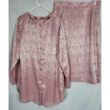 Vtg 80s Pink Floral Dress Skirt 2-piece Handmade … - image 1