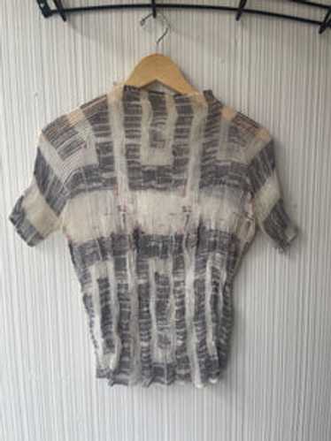 Issey Miyake white printed pleated top - image 1