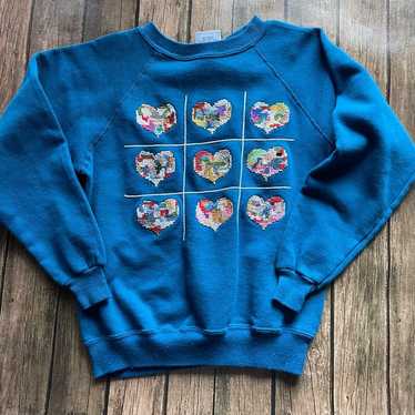 VTG 90s Hanes for Women Blue Grandma Heart Stitch… - image 1