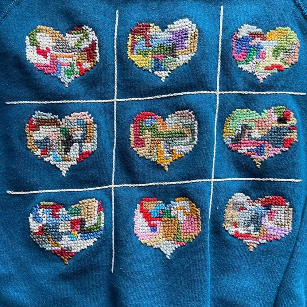 VTG 90s Hanes for Women Blue Grandma Heart Stitch… - image 3