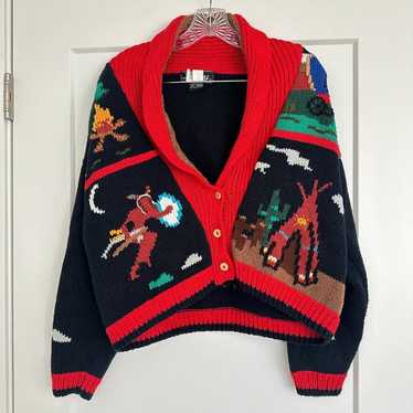 Vintage Native American Hand Knit Cardigan Size S - image 1