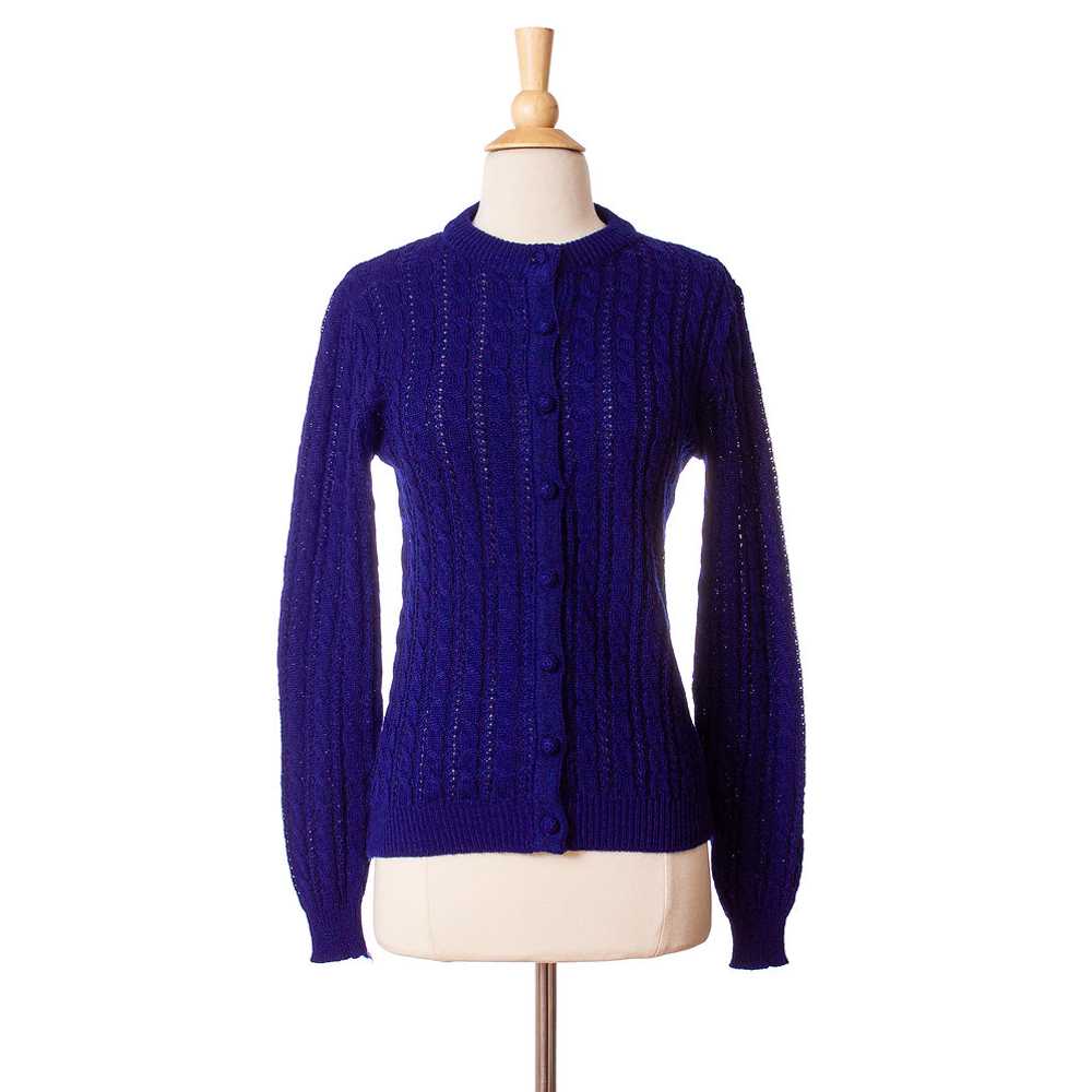 1970s-1980s Navy Blue Cable Knit Cardigan - image 1