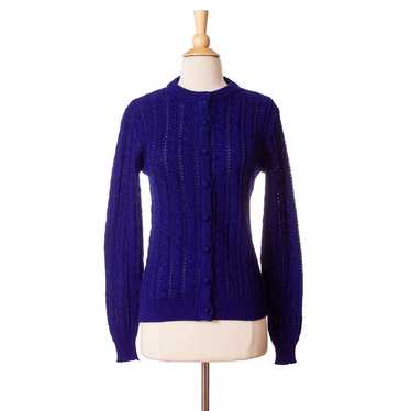1970s-1980s Navy Blue Cable Knit Cardigan - image 1
