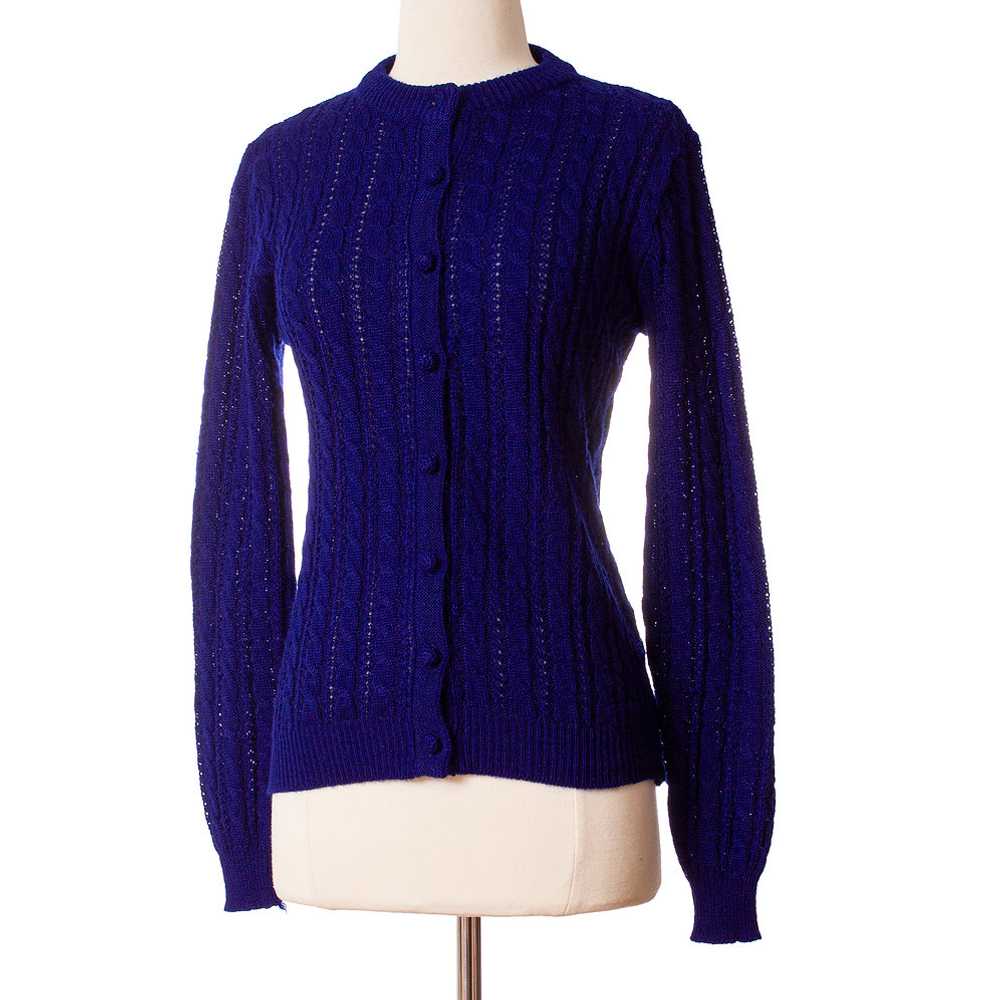 1970s-1980s Navy Blue Cable Knit Cardigan - image 3