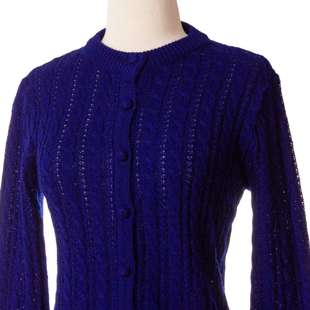 1970s-1980s Navy Blue Cable Knit Cardigan - image 4