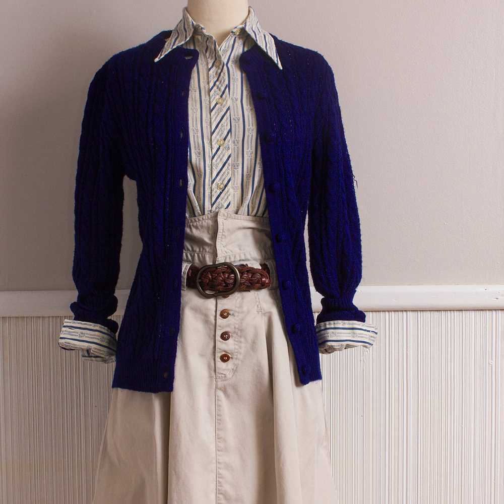 1970s-1980s Navy Blue Cable Knit Cardigan - image 7