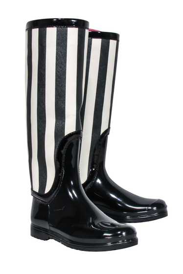 Dolce & Gabbana - Black & Cream Striped Rain Boot… - image 1