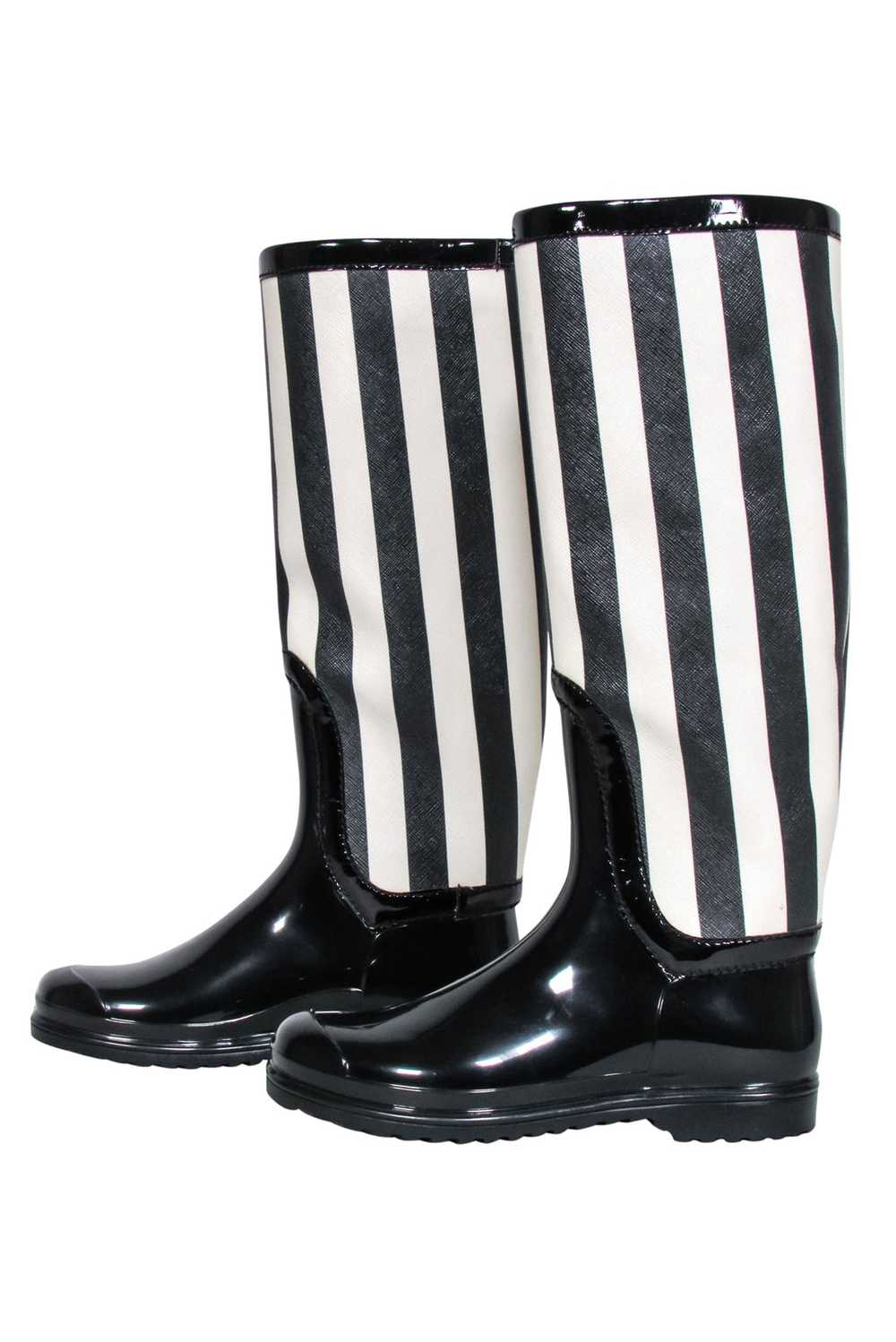 Dolce & Gabbana - Black & Cream Striped Rain Boot… - image 3