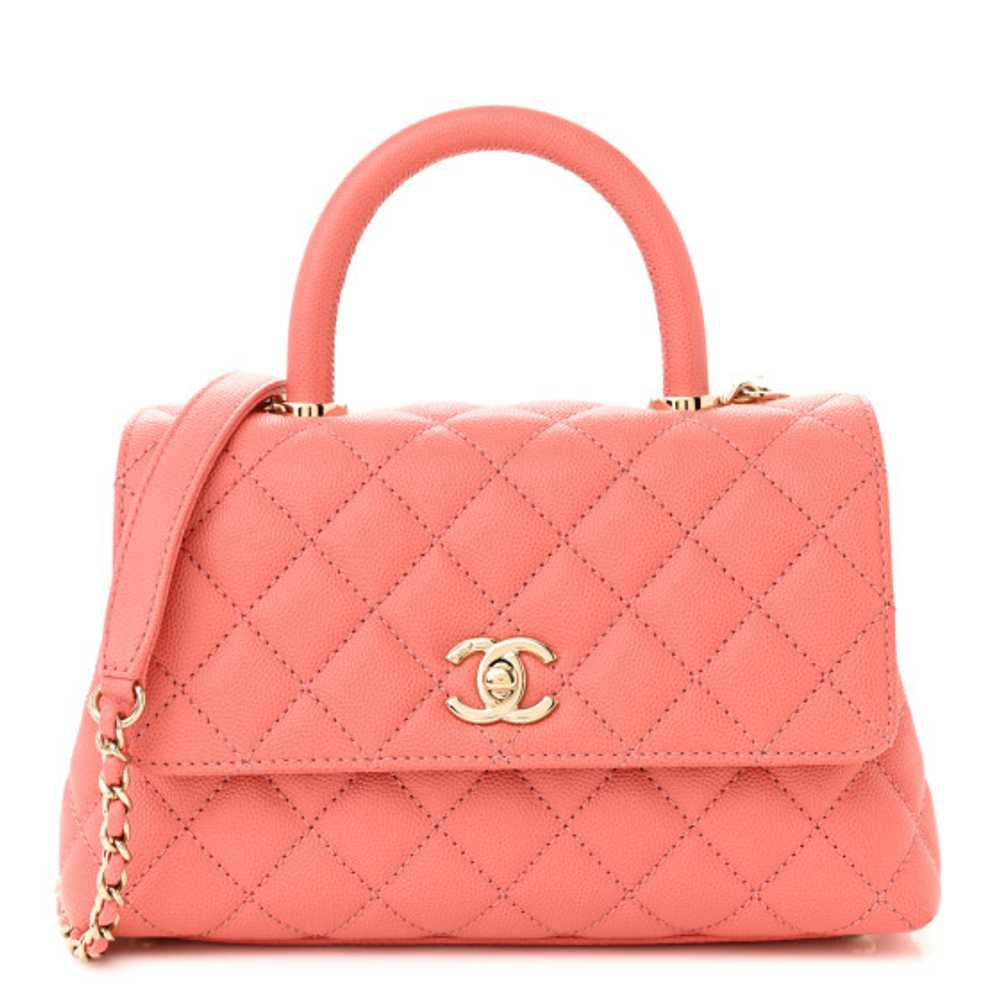 CHANEL Caviar Quilted Mini Coco Handle Flap Pink - image 1
