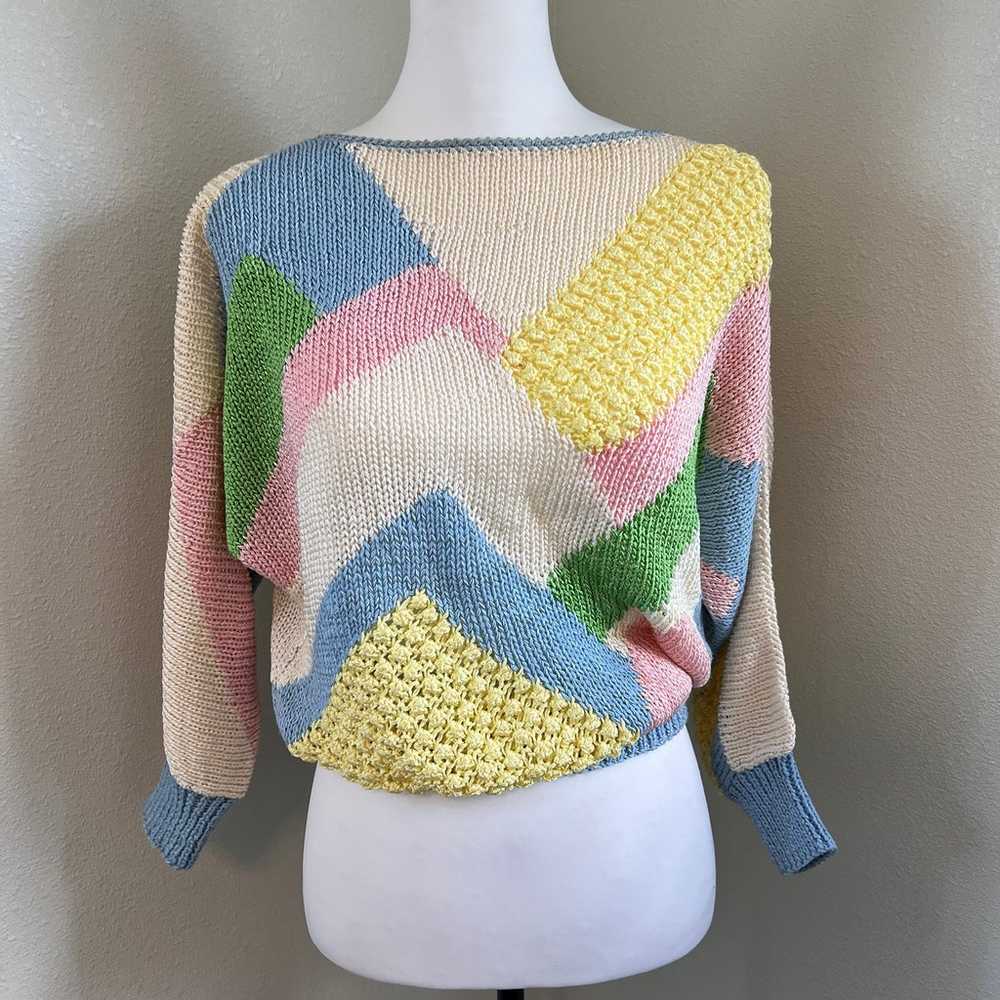 Vintage Nannell Pastel Colored Hand Knit Sweater … - image 1