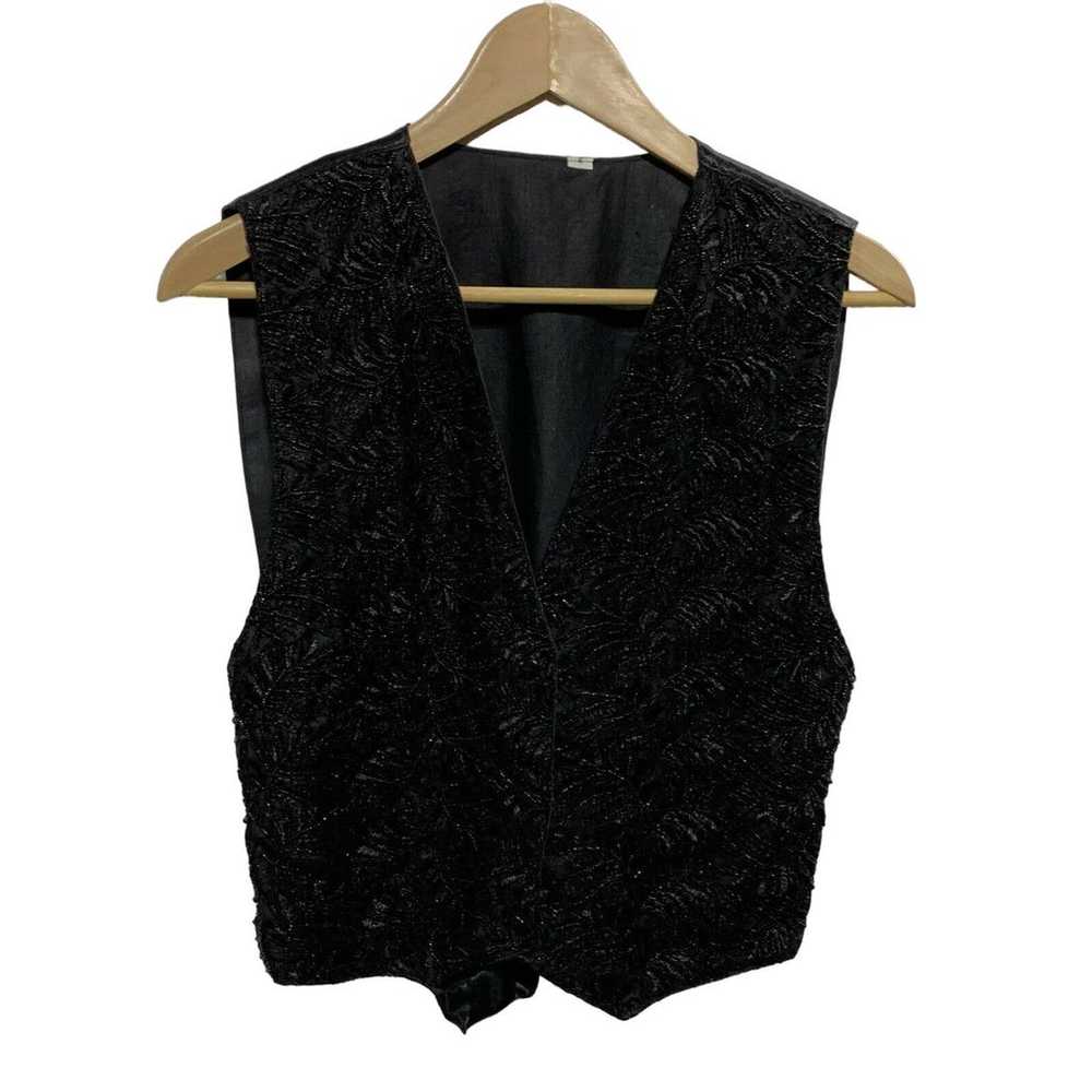 Black Handmade Beaded vintage Lace Snap vest Smal… - image 1