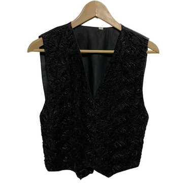 Black Handmade Beaded vintage Lace Snap vest Smal… - image 1