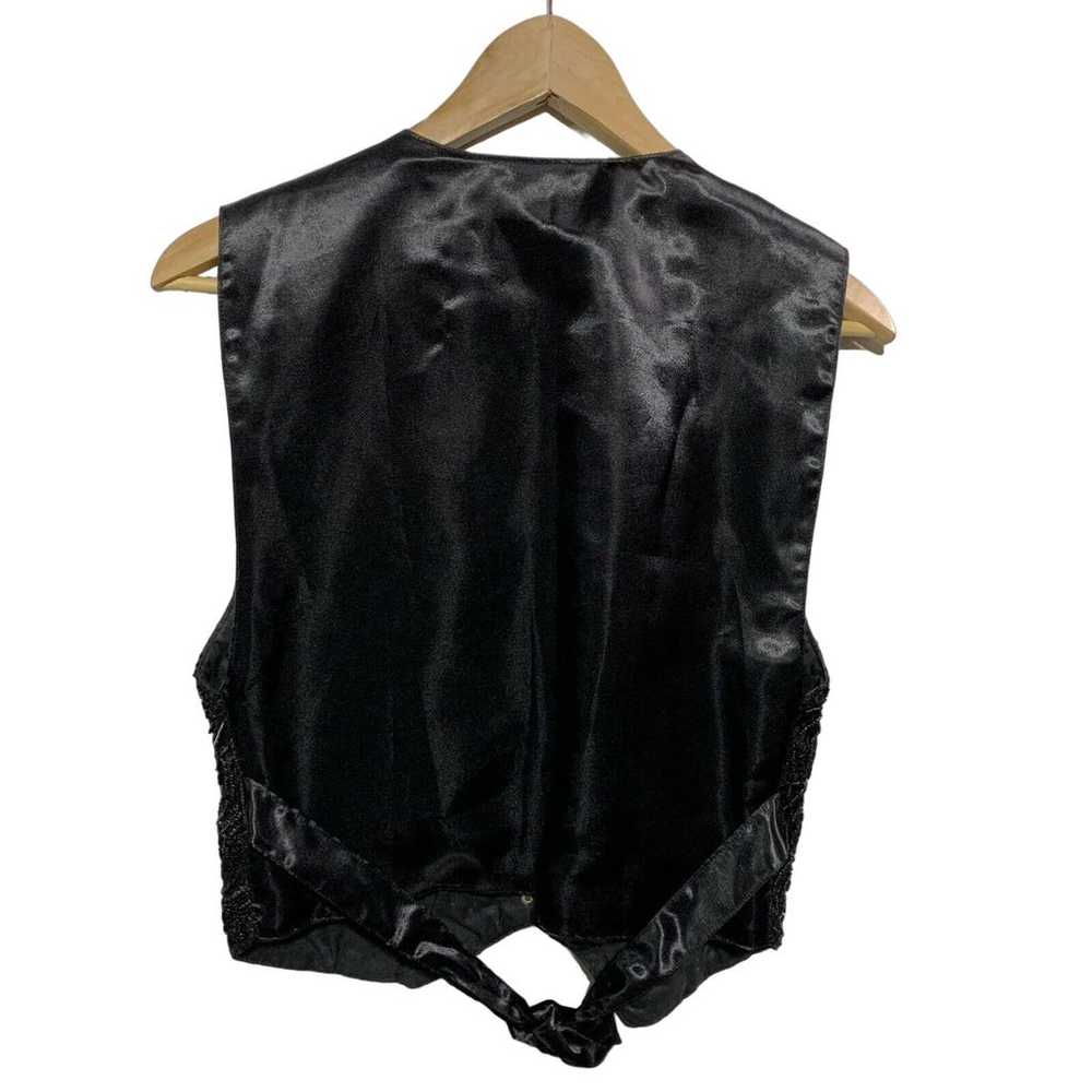 Black Handmade Beaded vintage Lace Snap vest Smal… - image 2