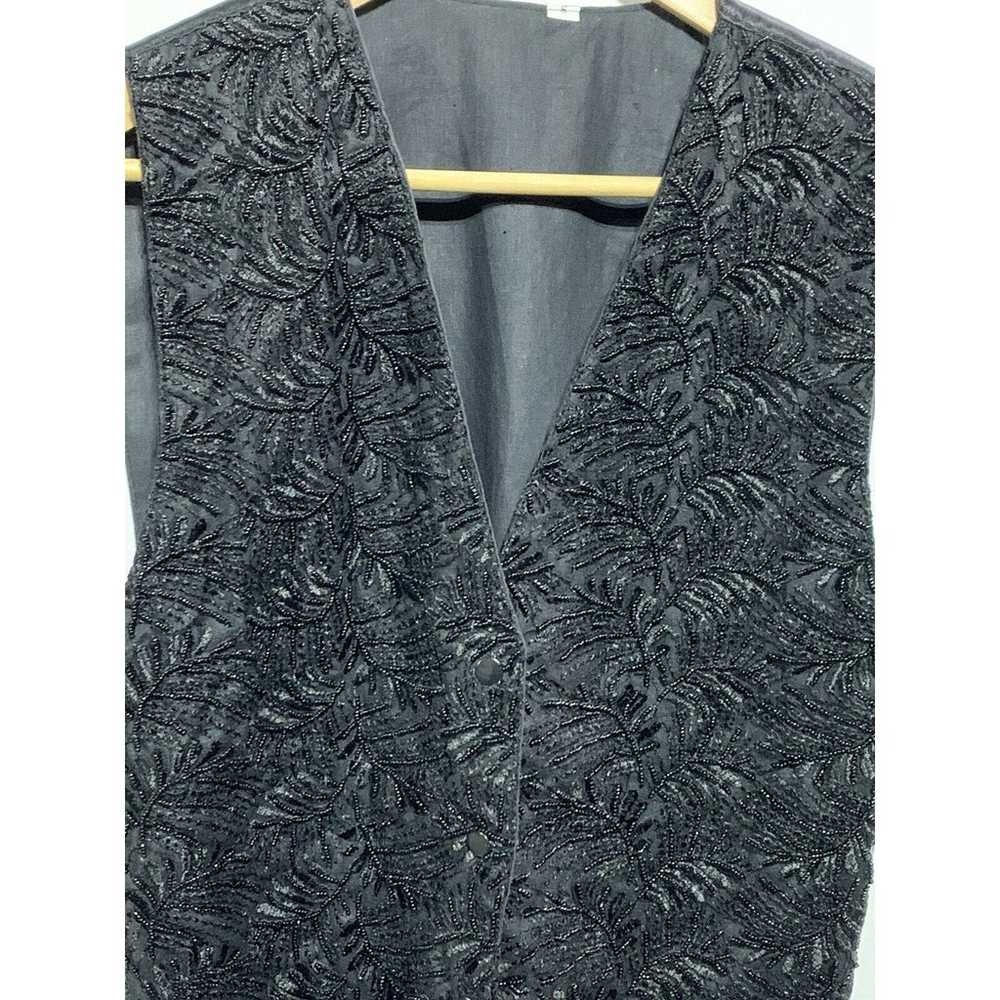 Black Handmade Beaded vintage Lace Snap vest Smal… - image 3