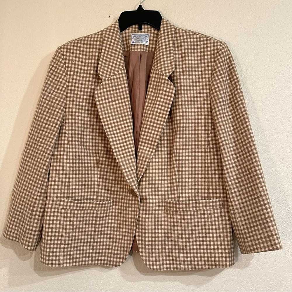 Pendleton Checkered Houndstooth Cream and Tan Woo… - image 1