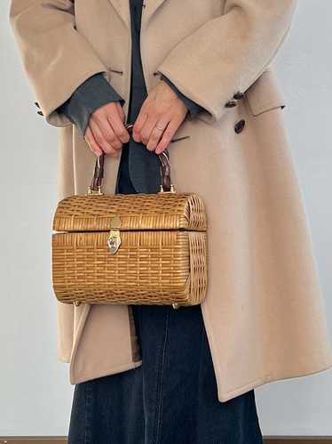 Vintage Leather Handle Basket Bag