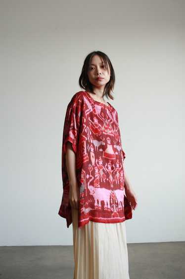 1980s Raspberry Ikat Silk Tunic - image 1