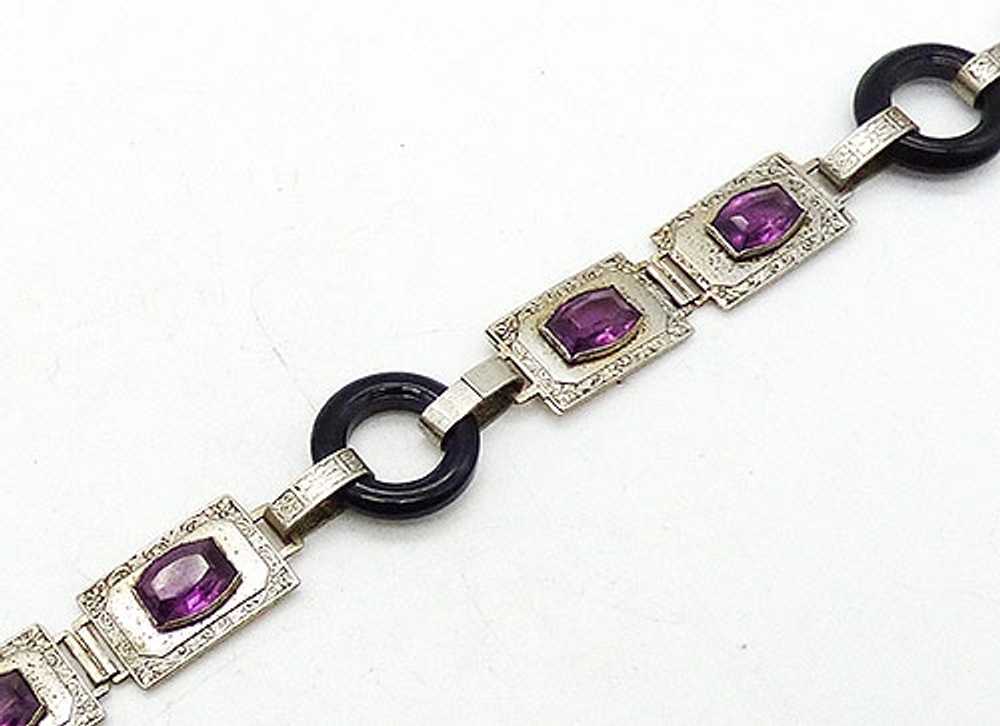 Art Deco Amethyst Link Black Ring Bracelet - image 2