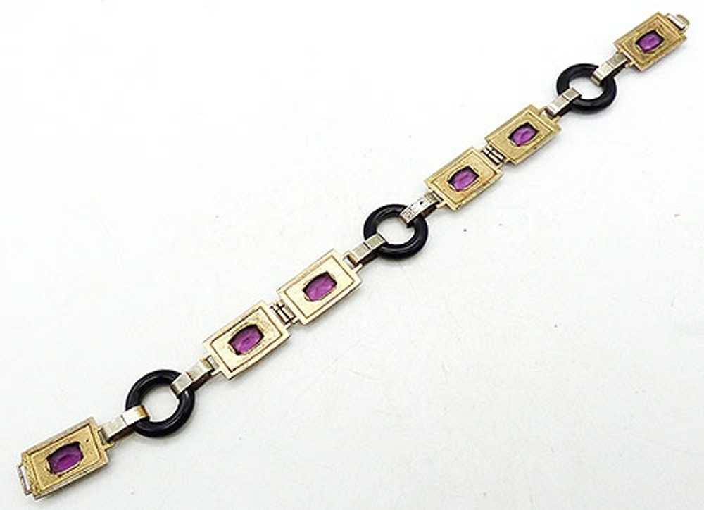 Art Deco Amethyst Link Black Ring Bracelet - image 3