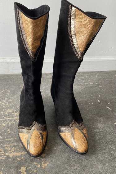 Vintage Andrew Geller Black Suede Snakeskin Boots 