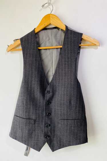 Vintage Grey Wool Striped Vest - image 1