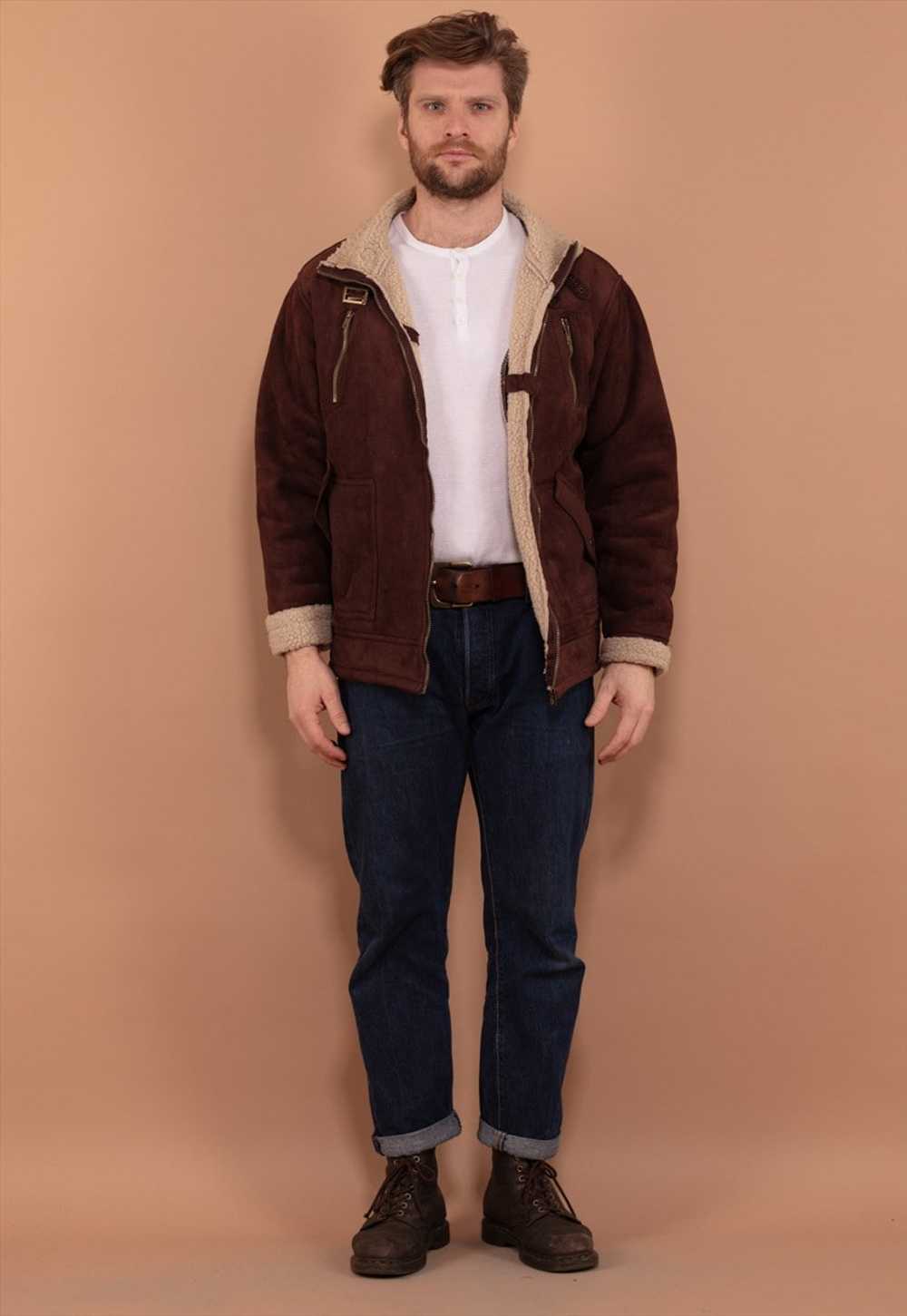 Vintage 00's Men Faux Sheepskin Jacket in Brown - image 1