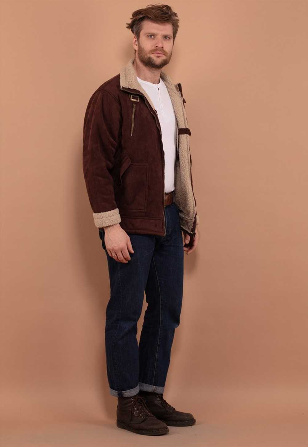 Vintage 00's Men Faux Sheepskin Jacket in Brown - image 2