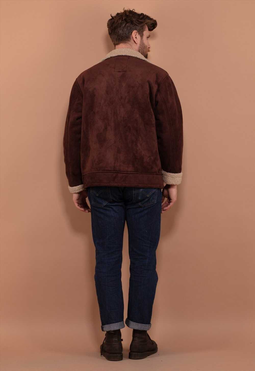 Vintage 00's Men Faux Sheepskin Jacket in Brown - image 3