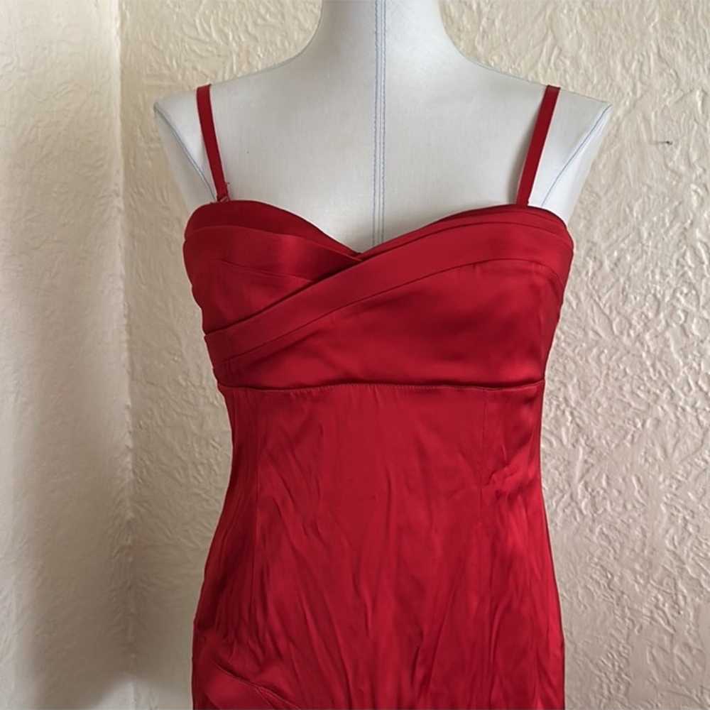 BCBG Max Azria Red Satin Ruffle Hem Mini Dress Fo… - image 2