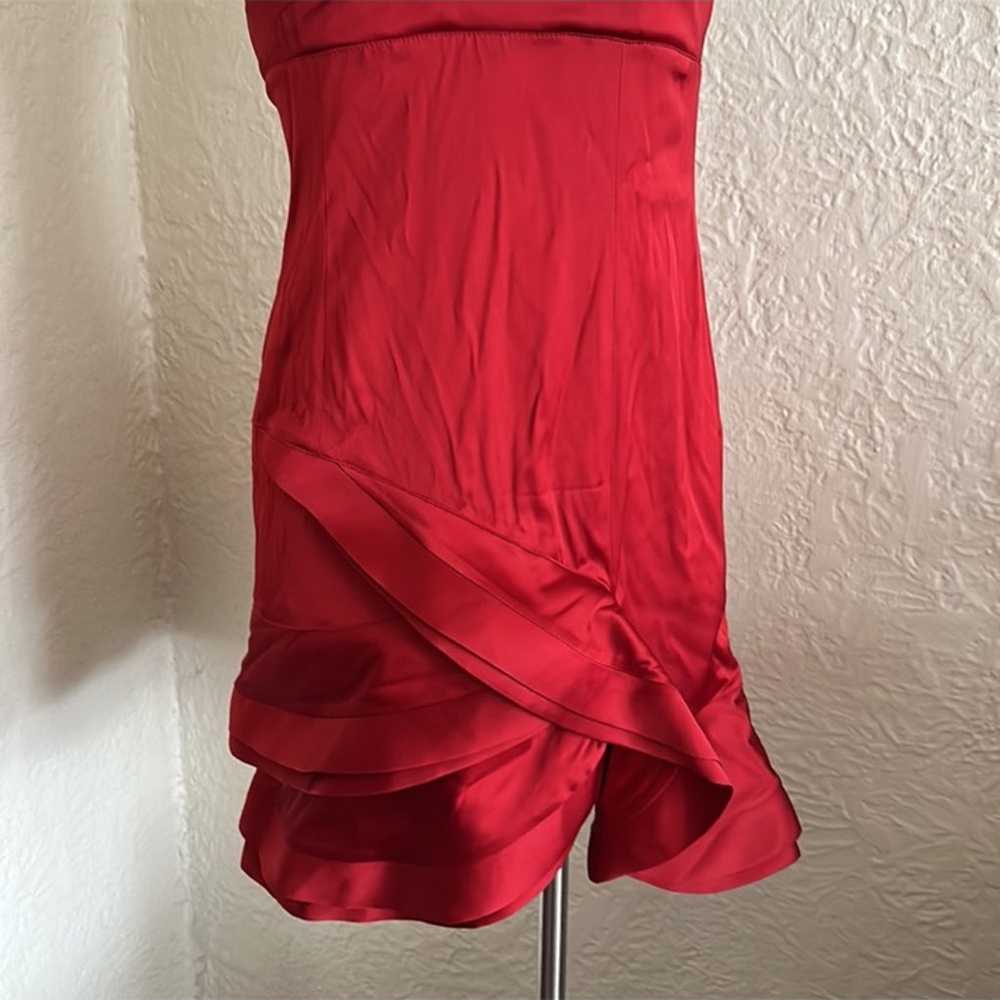 BCBG Max Azria Red Satin Ruffle Hem Mini Dress Fo… - image 3