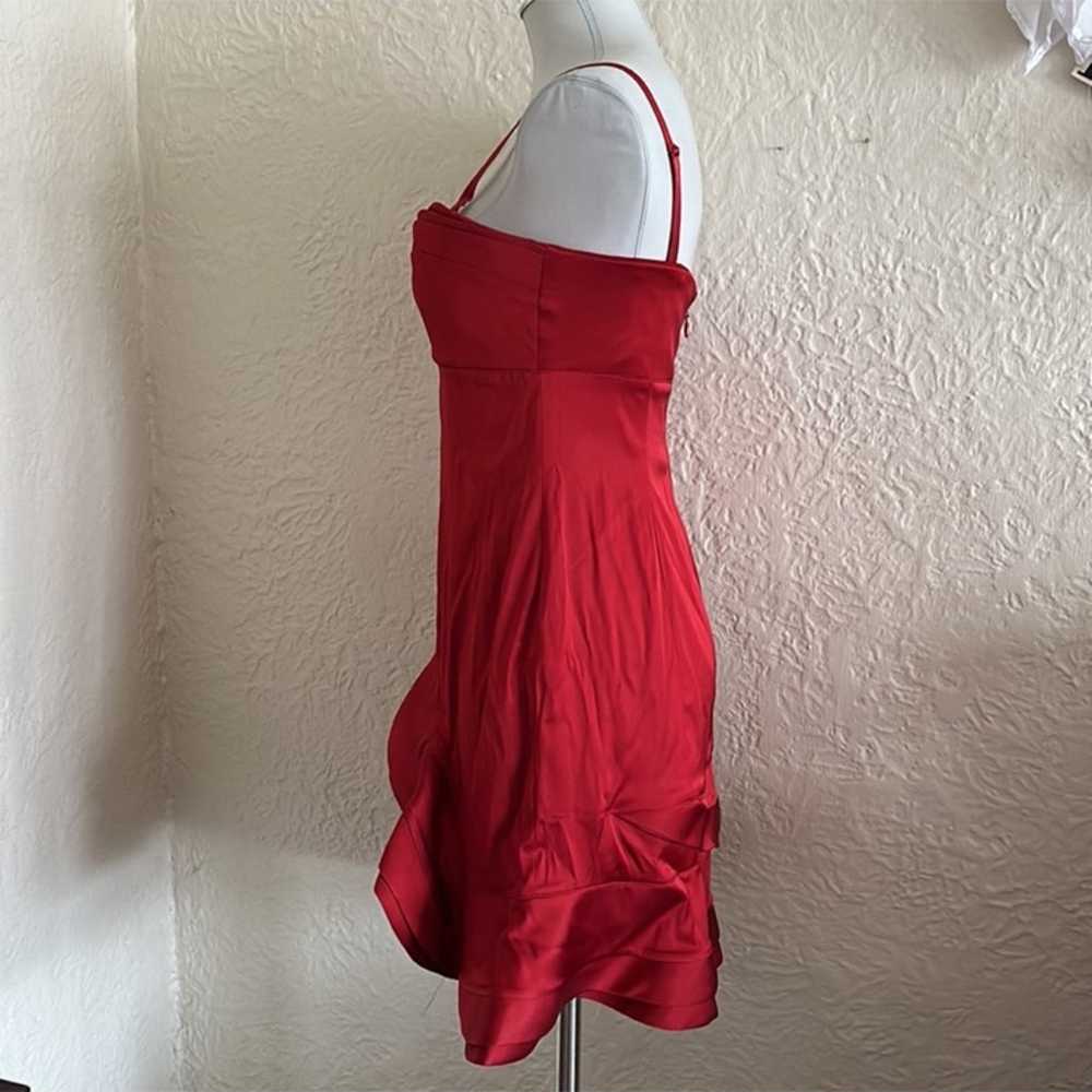 BCBG Max Azria Red Satin Ruffle Hem Mini Dress Fo… - image 4
