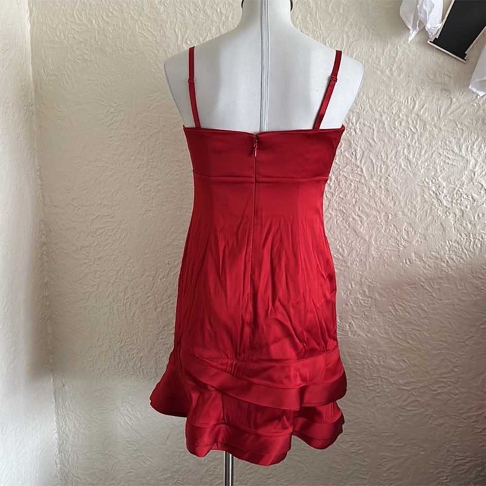 BCBG Max Azria Red Satin Ruffle Hem Mini Dress Fo… - image 5