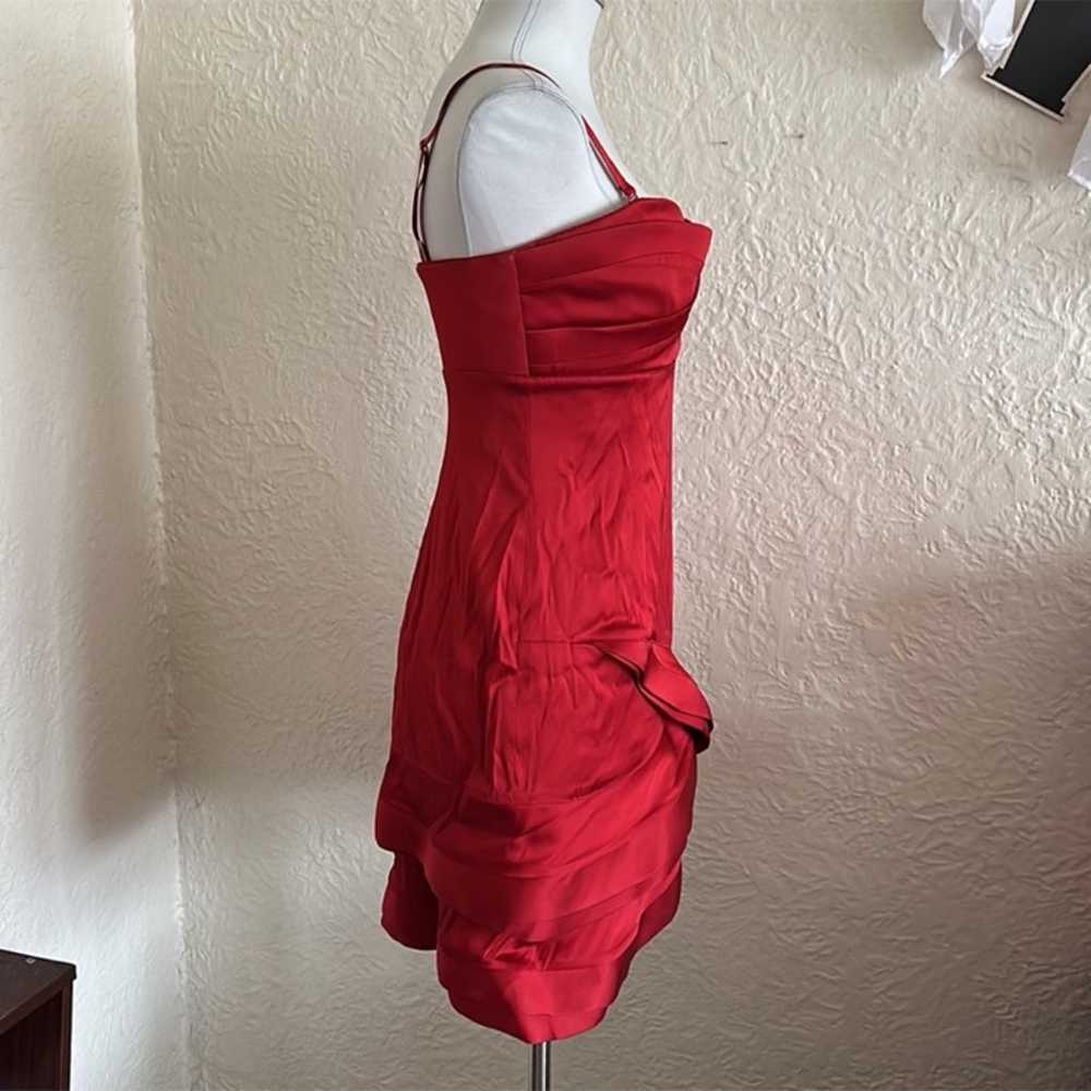 BCBG Max Azria Red Satin Ruffle Hem Mini Dress Fo… - image 6