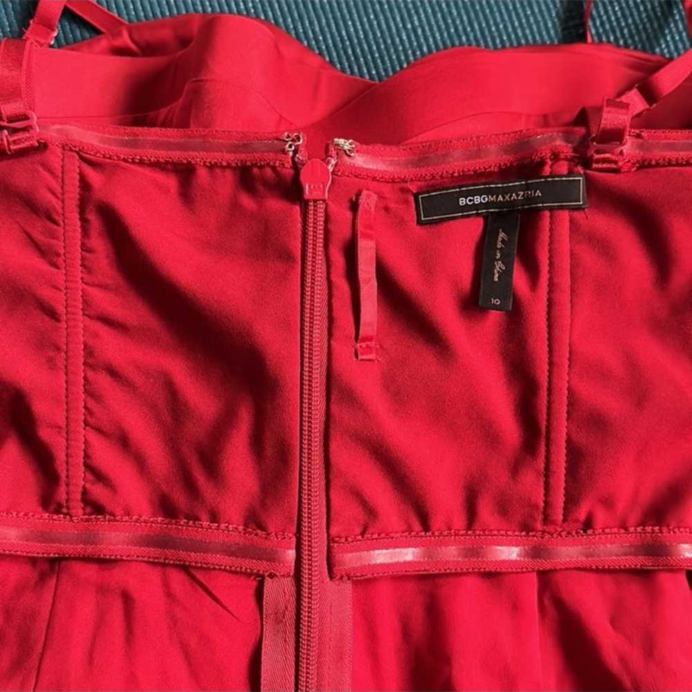 BCBG Max Azria Red Satin Ruffle Hem Mini Dress Fo… - image 8