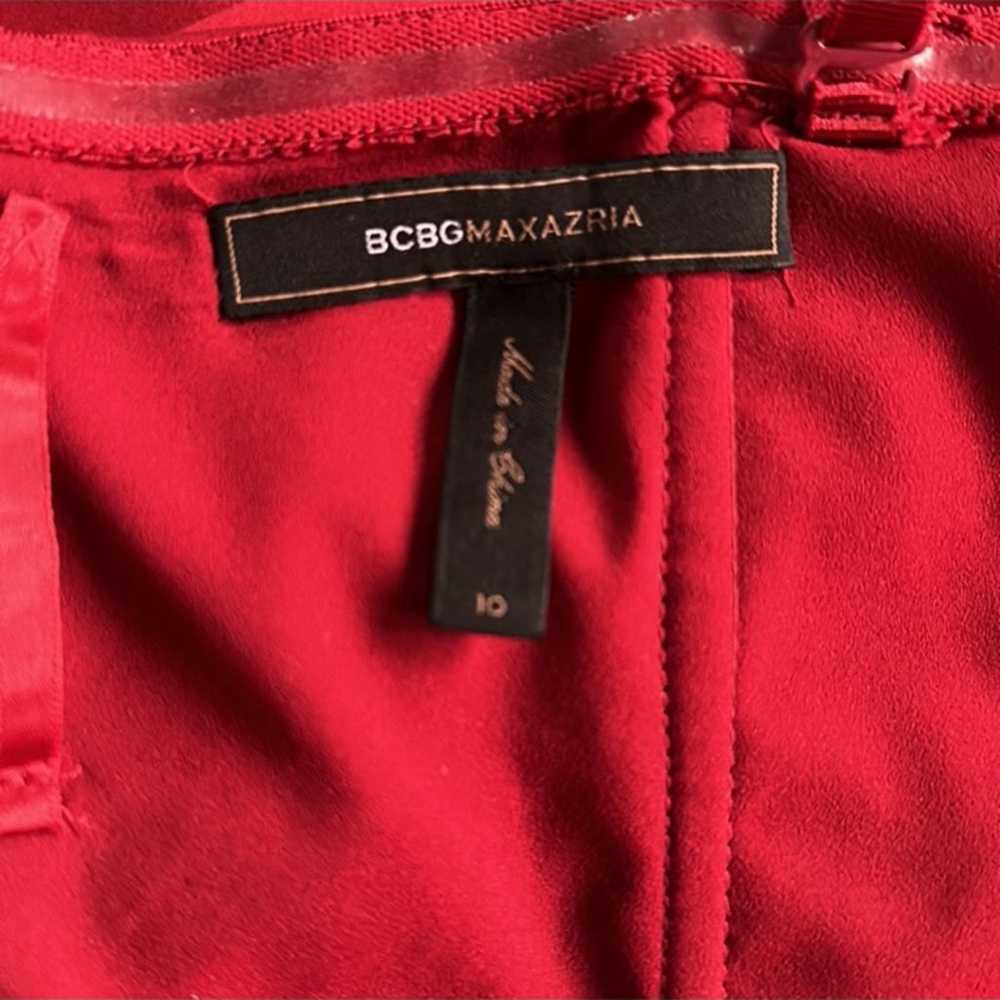 BCBG Max Azria Red Satin Ruffle Hem Mini Dress Fo… - image 9