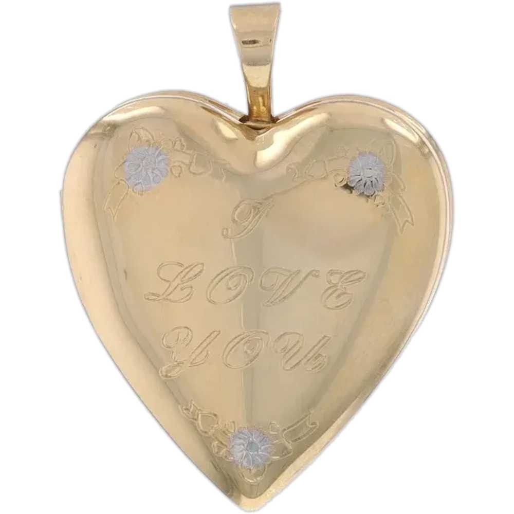 Yellow Gold Heart Locket Pendant - 14k Love Two F… - image 1