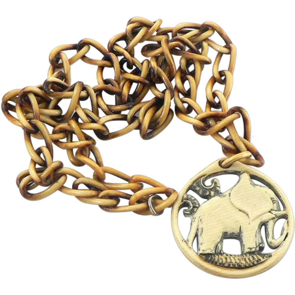 Celluloid Elephant Pendant on Celluloid Chain - image 1