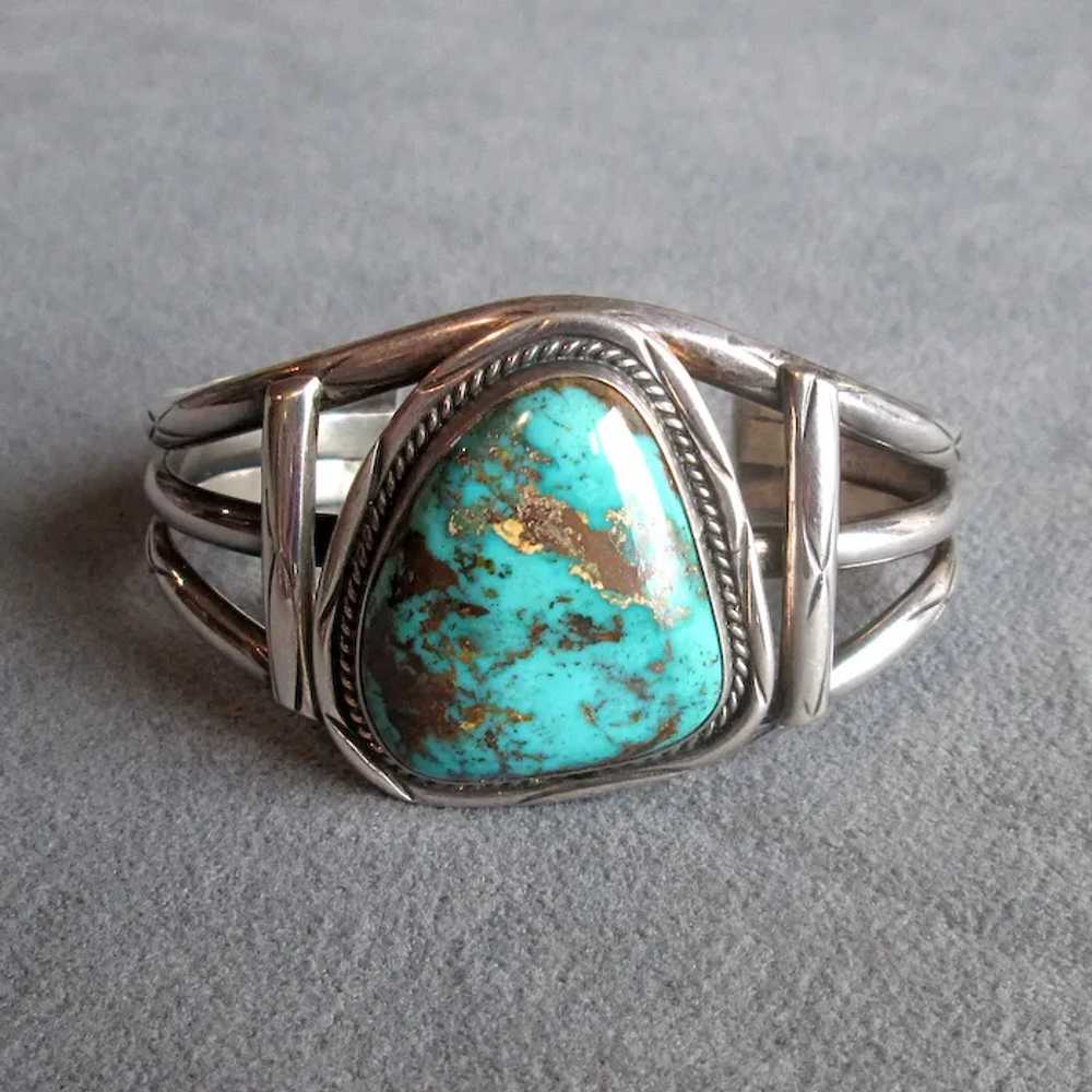 Native American Sterling & Bisbee Turquoise Cuff … - image 2