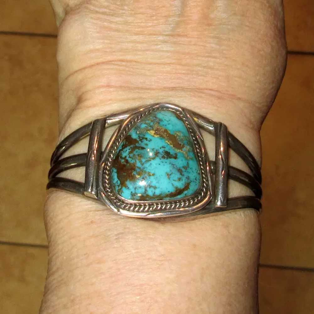 Native American Sterling & Bisbee Turquoise Cuff … - image 7