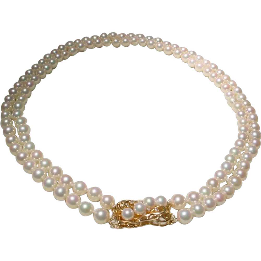 Quality Fine Cultured Pearl Necklace Double Stran… - image 1