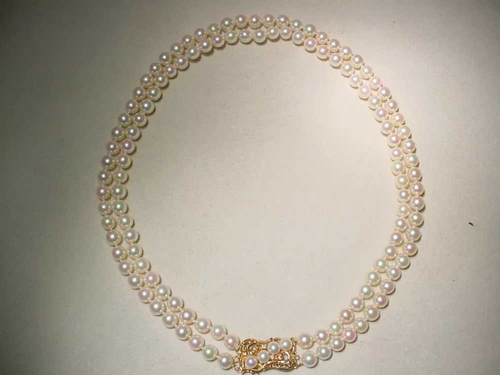 Quality Fine Cultured Pearl Necklace Double Stran… - image 2
