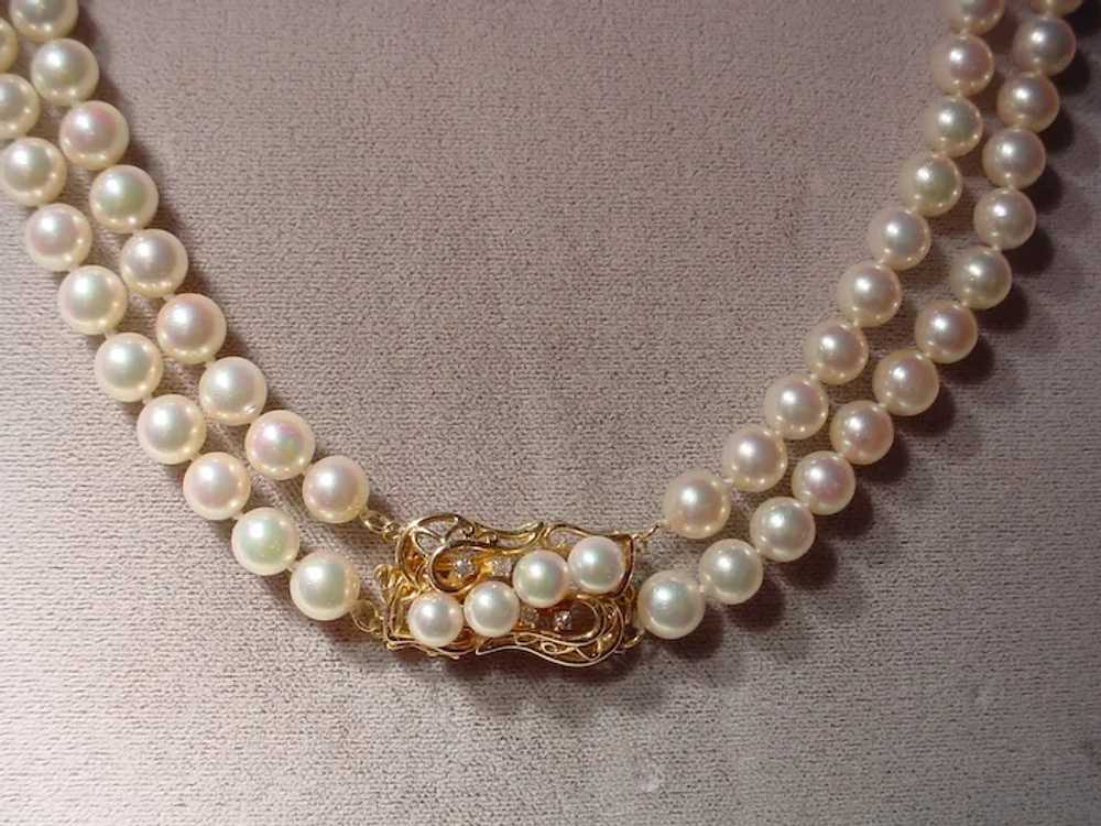 Quality Fine Cultured Pearl Necklace Double Stran… - image 4