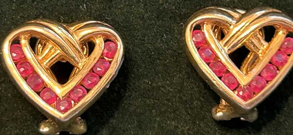 Sterling Silver Heart with Red Stone clip Earrings - image 2